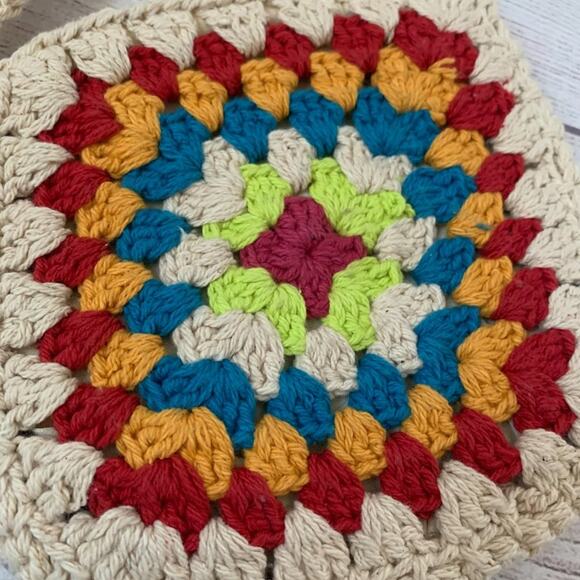 Boho Cream Crossbody Bag with Multi-Colored Pattern Open Top 30"L - Picture 6 of 11